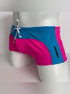 AussieBum Men’s Pink Blue Square Cut Swim Trunk Size L Made in Australia